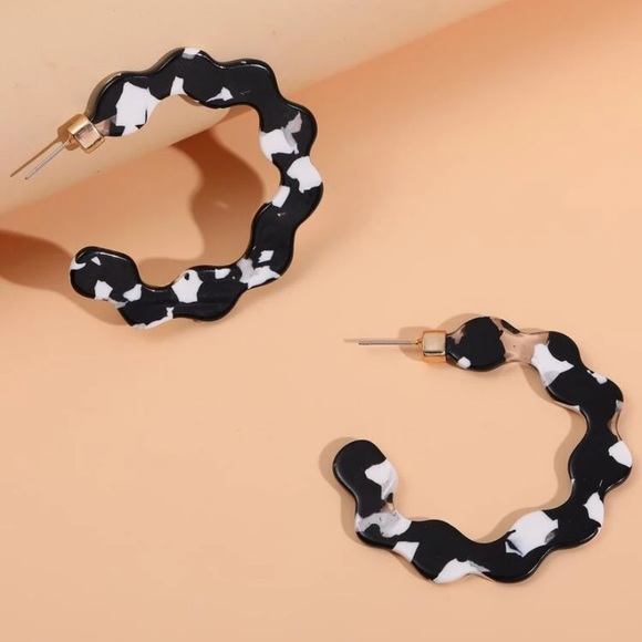 Anthropologie Jewelry - Last pair! Black & white abstract acrylic hoop earrings mint